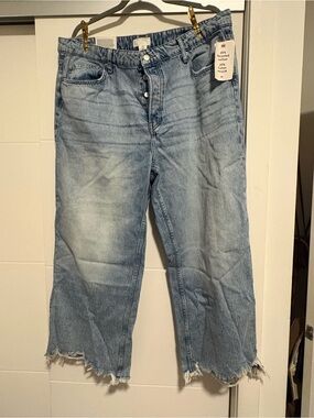 H&M Light Wide High Waist Ankle Length Raw Hem Jeans